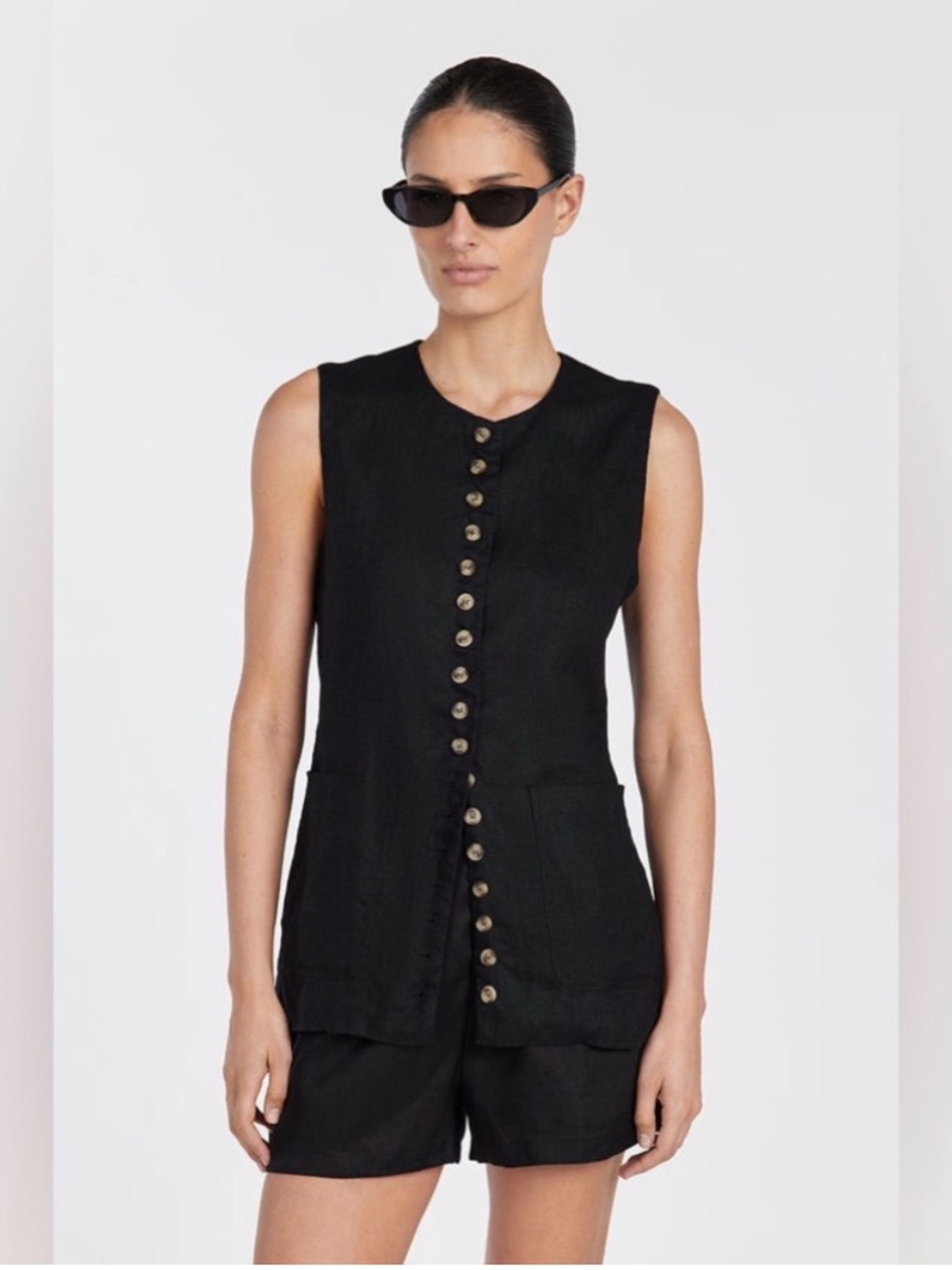 DISSH Tilly Black Linen Sleeveless Vest